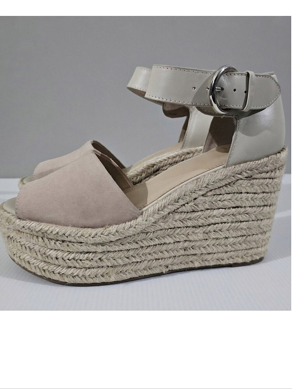 Marc Fisher Alita Platform Wedge Espadrille Sandals Size 9.5 Nude Suede Leather